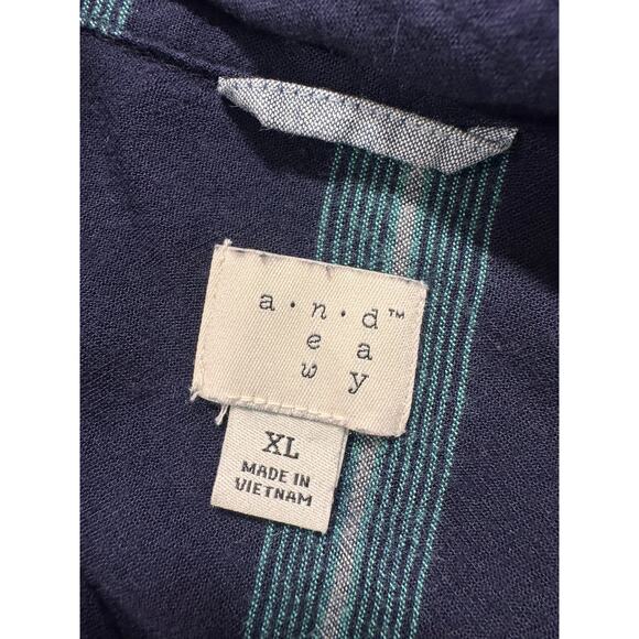 A New Day XL Button Front Blue Green Plaid Shirt 100% Rayon - Picture 3 of 7